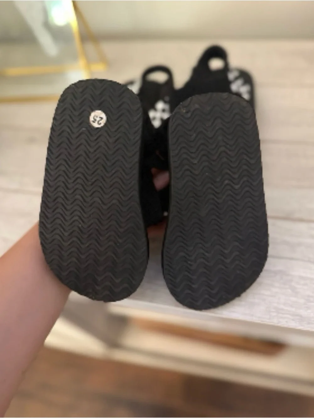 Kids Black Checkerboard and Solid Strap Sandal Set